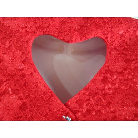 Vintage Banjo Red Heart Cut Out Buttons Crop Top Lace Accent USA Made Ladies M - Picture 13 of 16